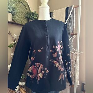New with tags VTG Deadstock Artisans Inc. Black Cardinal Leaves Cardigan Sweater